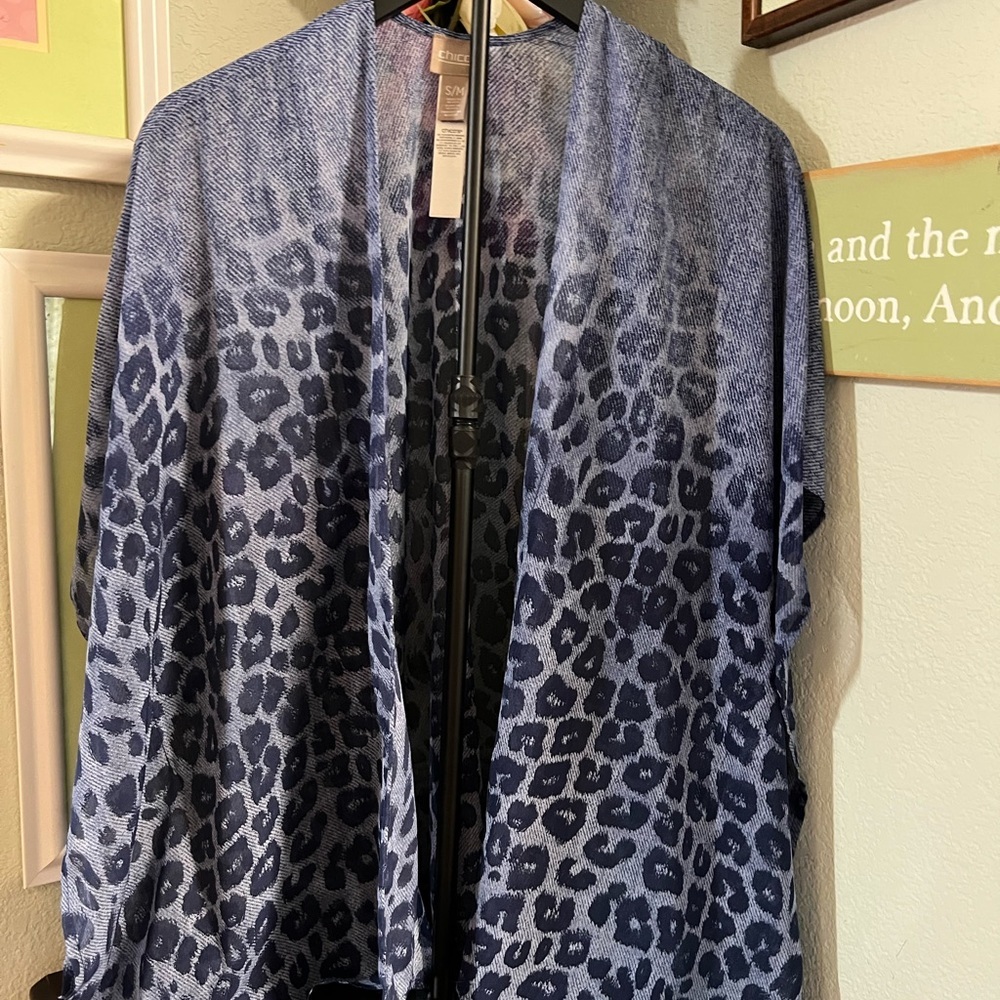Chico's Blue Patterned Blue Open Cardigan #067